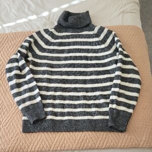 LOFT Gray and White Striped Turtleneck Sweater